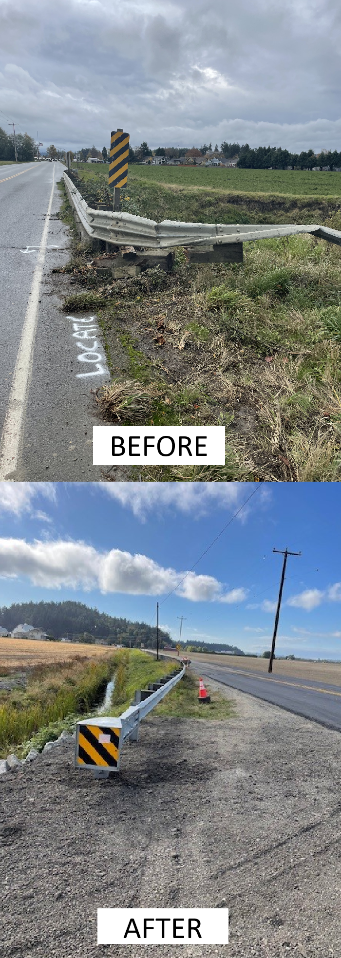guard rail on road before and after
